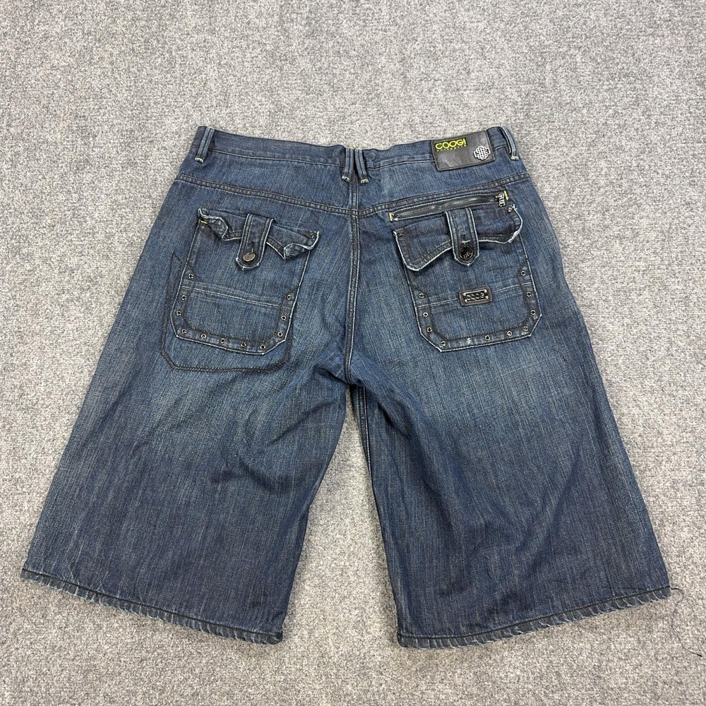 Coogi Shorts Mens 42 Blue Denim Bermuda Relaxed Fit Studded 12 Inseam Pockets